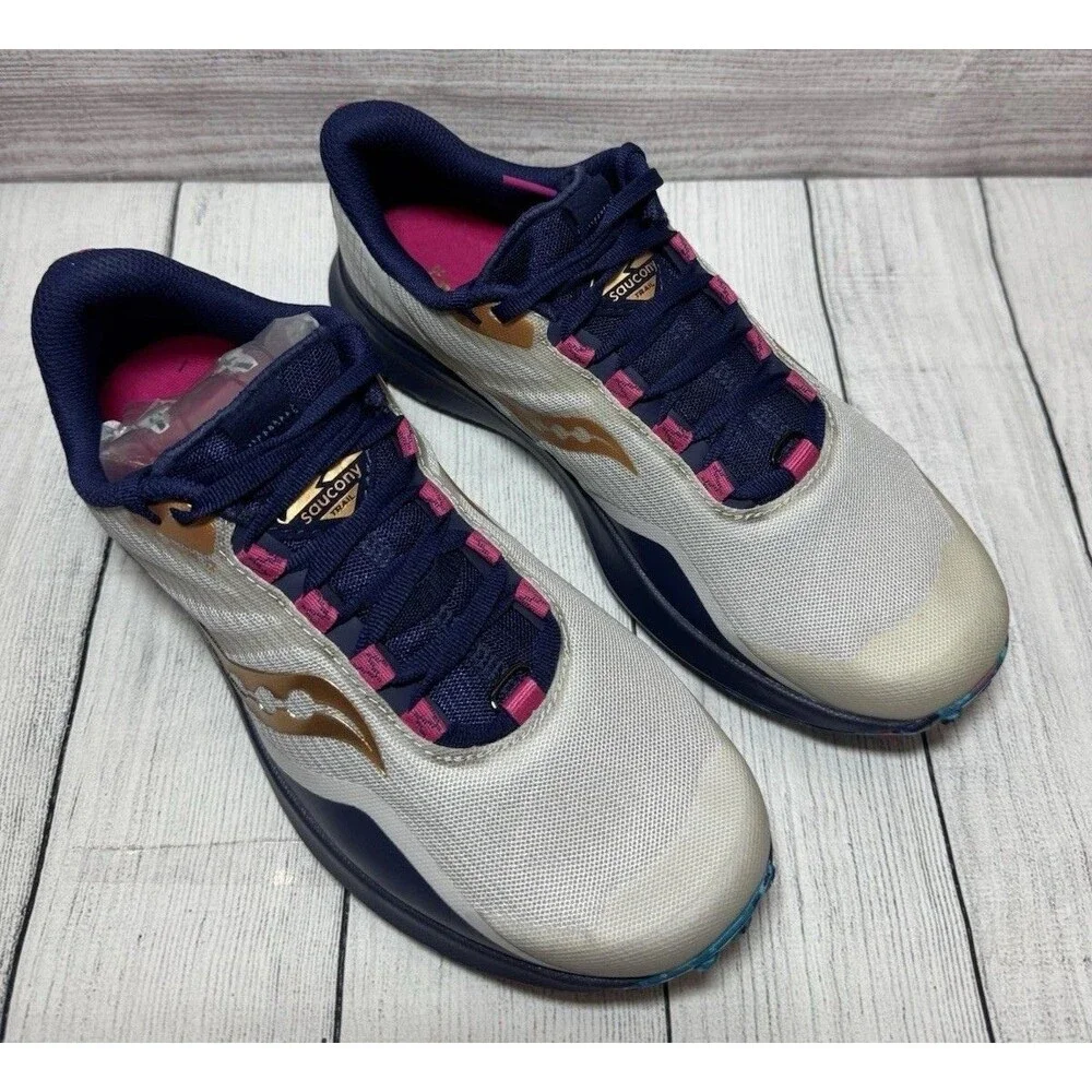 Saucony Peregrine 12 Blue Gold Pink Trail Running Sneakers Womens Sz 9.5